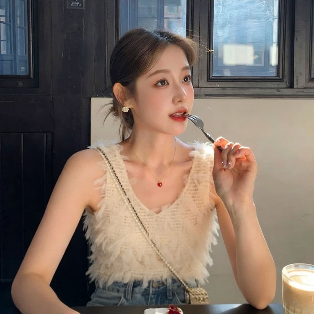 2026 핫걸 한 부서 술 V넥 조끼 맨위 순수한 욕망 바람 섹시함 트렌디 상세 이미지 3