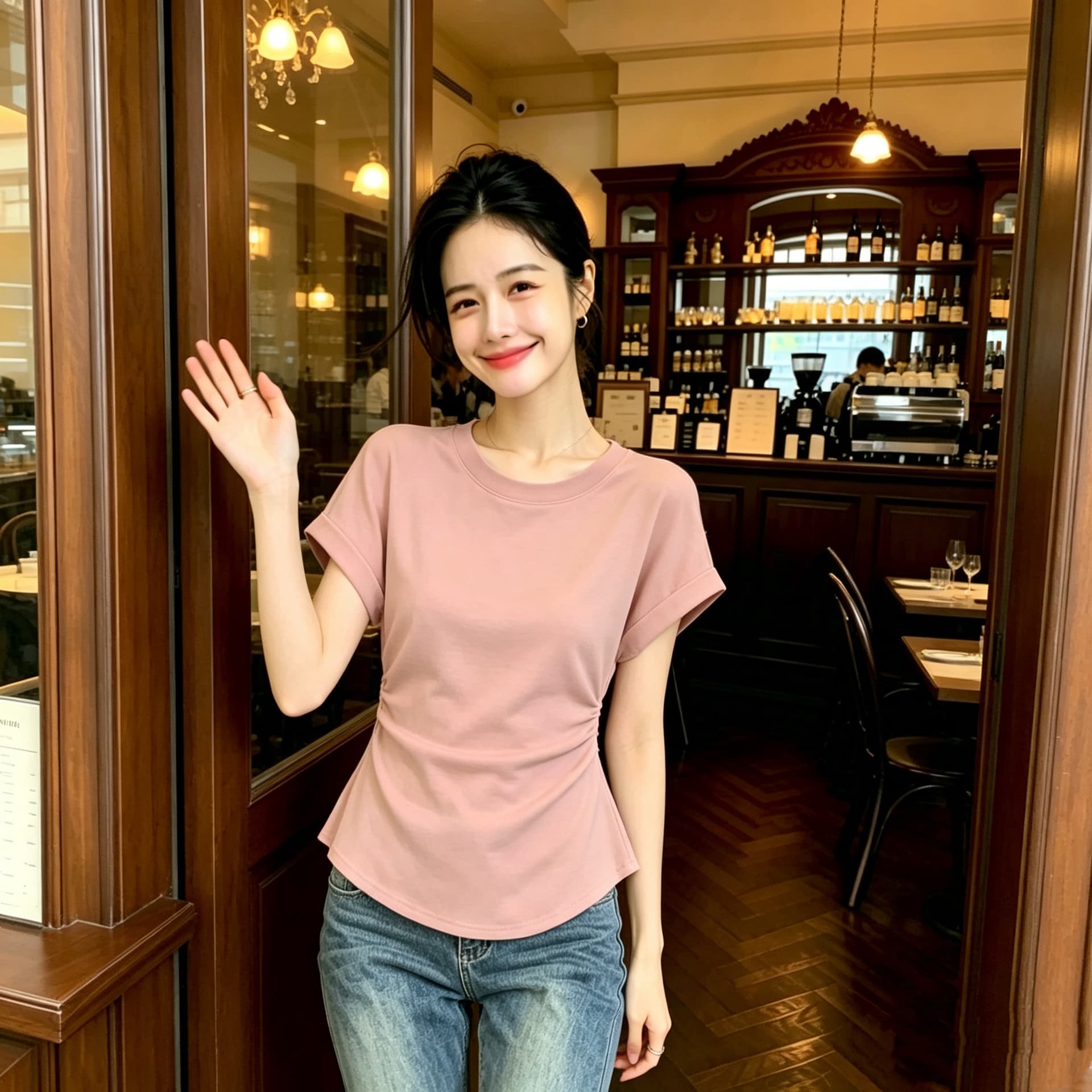 2026 여름 반팔 주름 빅 사이즈 클래식 리브 표지 고기 작은 대중 반팔 맨위 티셔츠
