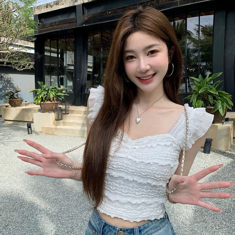 프랑스식 화이트 홀로우 아웃 레이스 작은 셔츠 여성 여름 새로운 이슬 쇄골 외출용 맨위 만나는 민소매 캐미솔 상세 이미지 8
