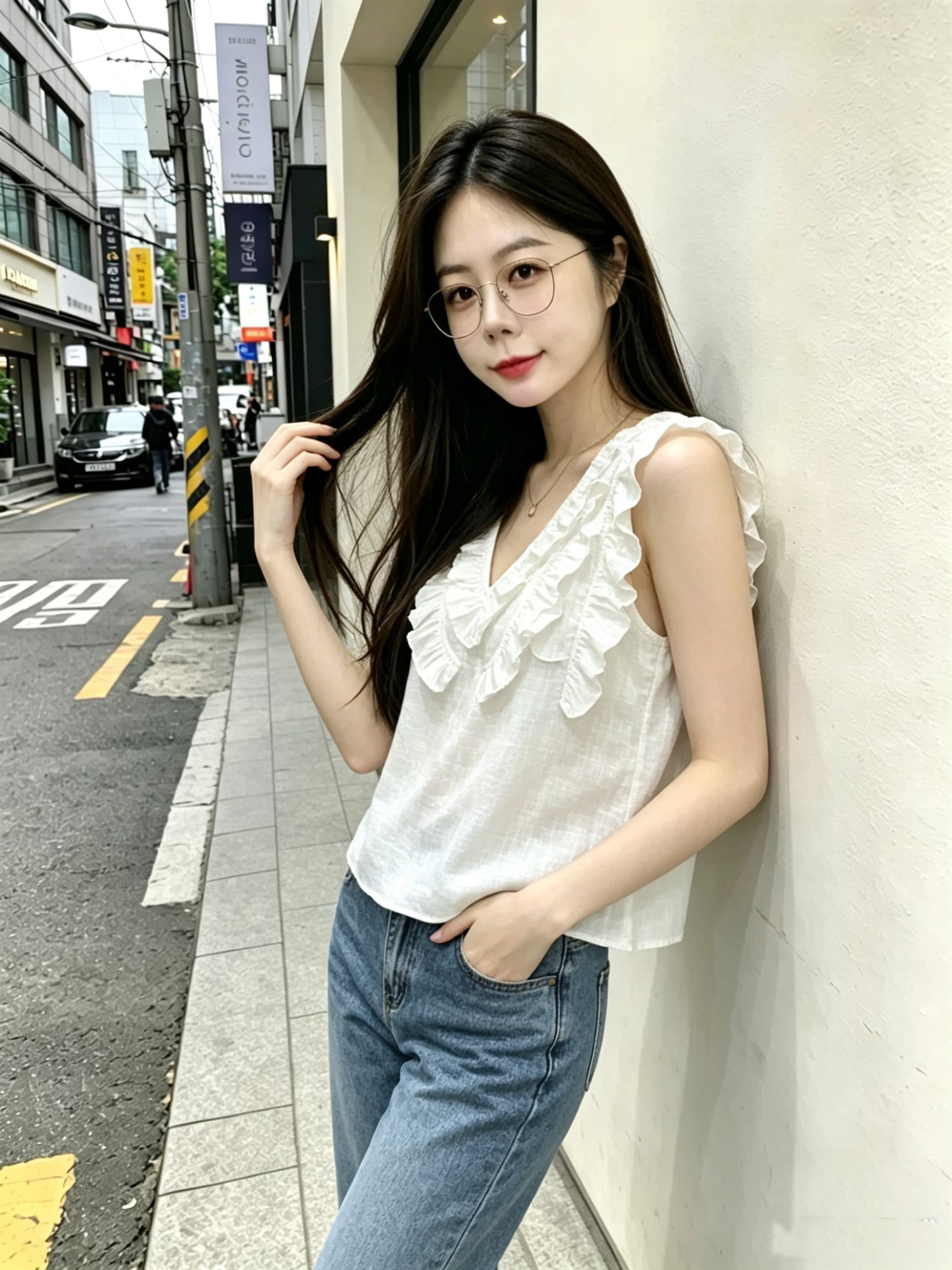 빅 사이즈 300 근 주름 프릴 V넥 여성 셔츠 2025 여름 새로운 다용도 고유 한 아름다운 슬림해 보이는 맨위 이미지 2