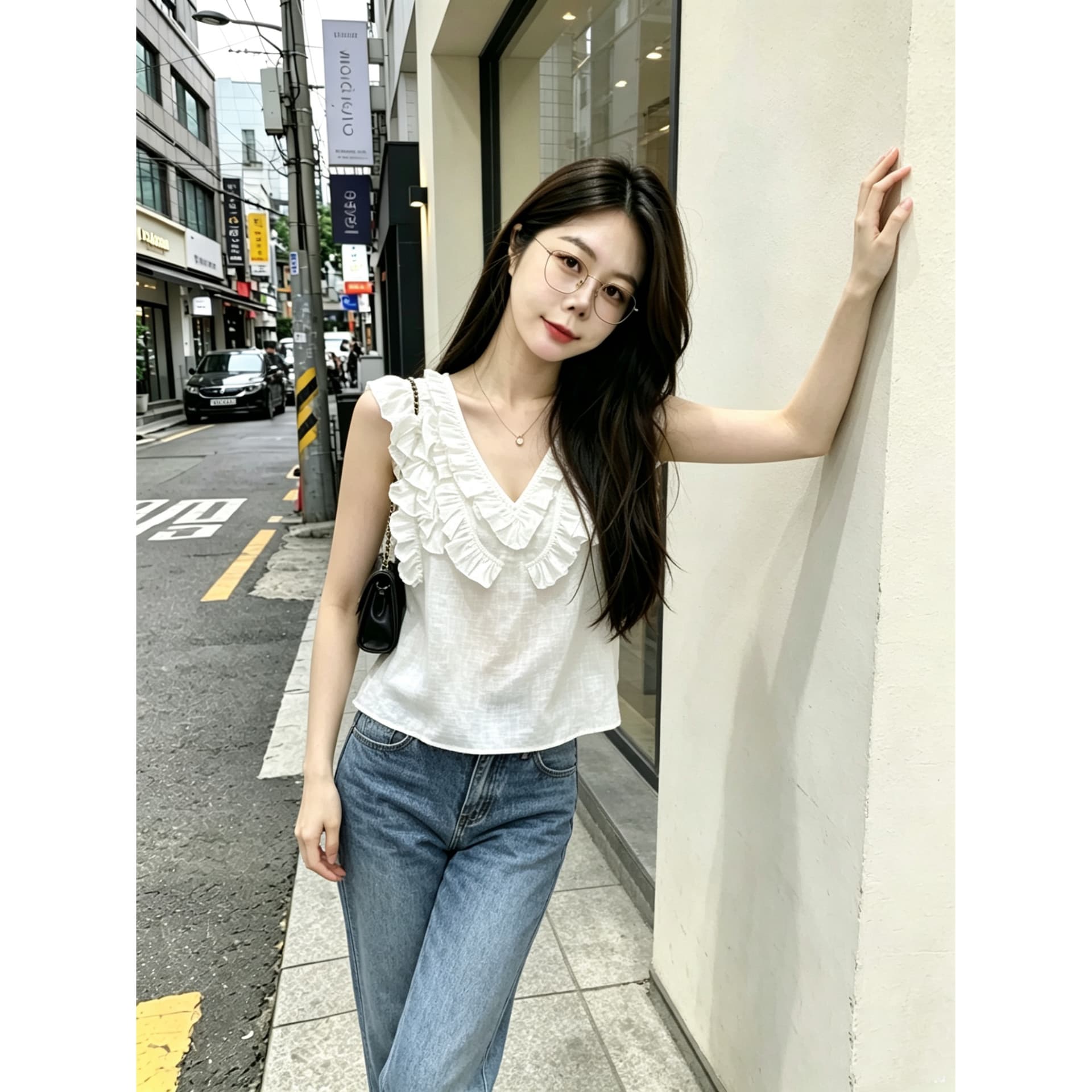 빅 사이즈 300 근 주름 프릴 V넥 여성 셔츠 2025 여름 새로운 다용도 고유 한 아름다운 슬림해 보이는 맨위 이미지 5