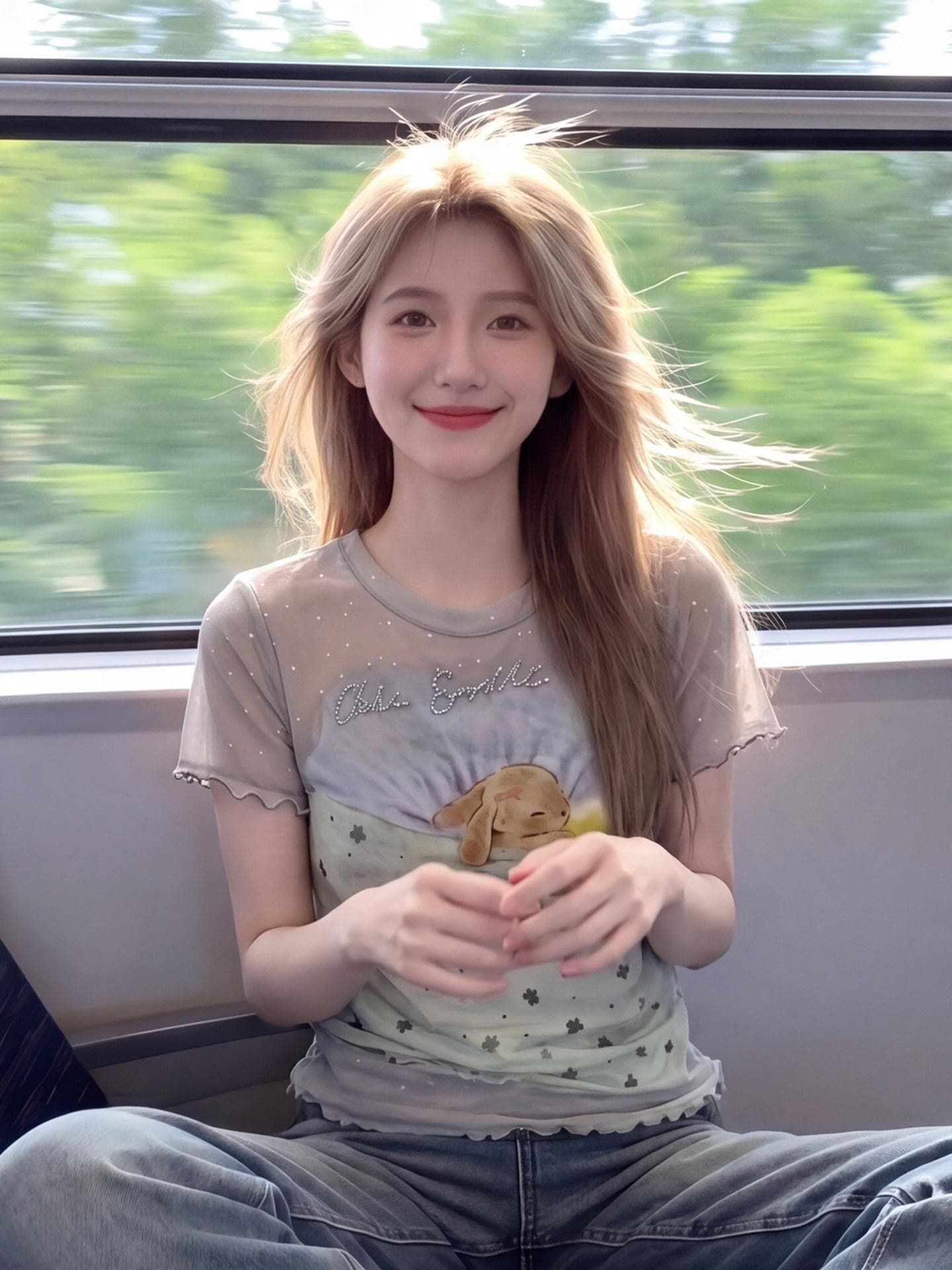 2026 여름 새로운 달콤함 귀여운 바람 도트 무늬 토끼 프린트 티셔츠 여성 여름 프릴 빅 사이즈 반팔 맨위 이미지 4