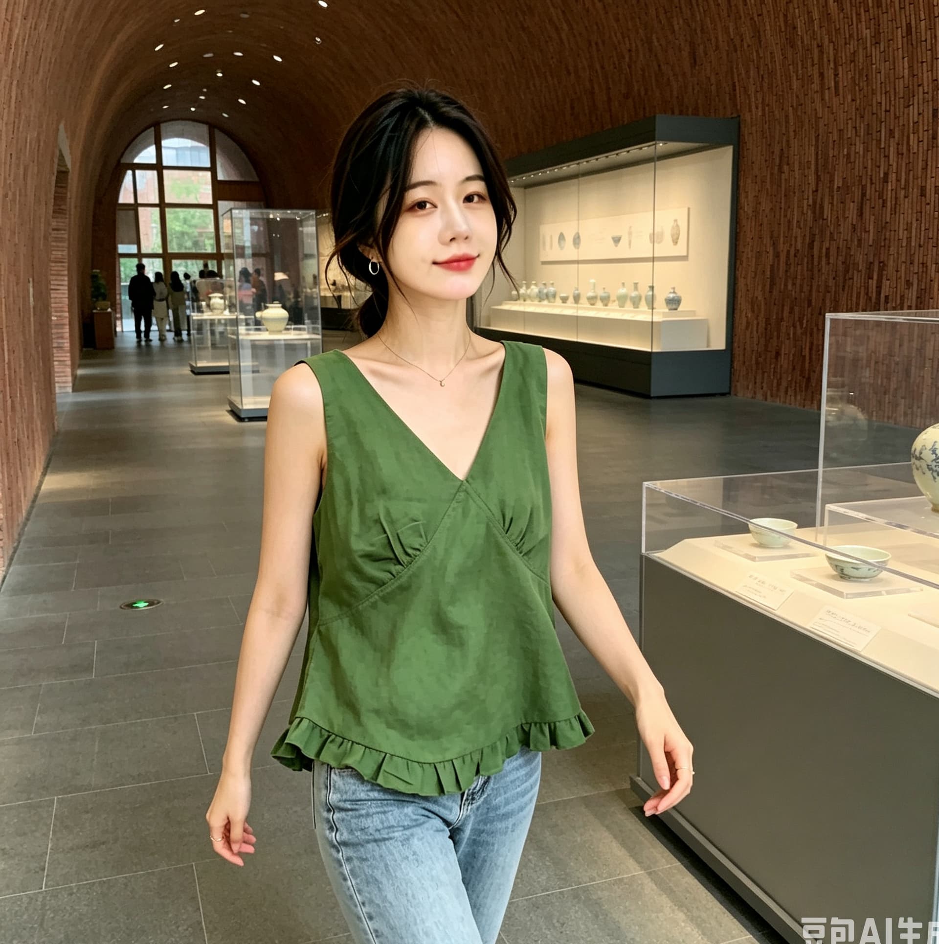 실사 여름 V넥 루즈핏 차가운 조끼 다용도 플리츠 편안함 문예 면 린넨 민소매 맨위 여성 이미지 3