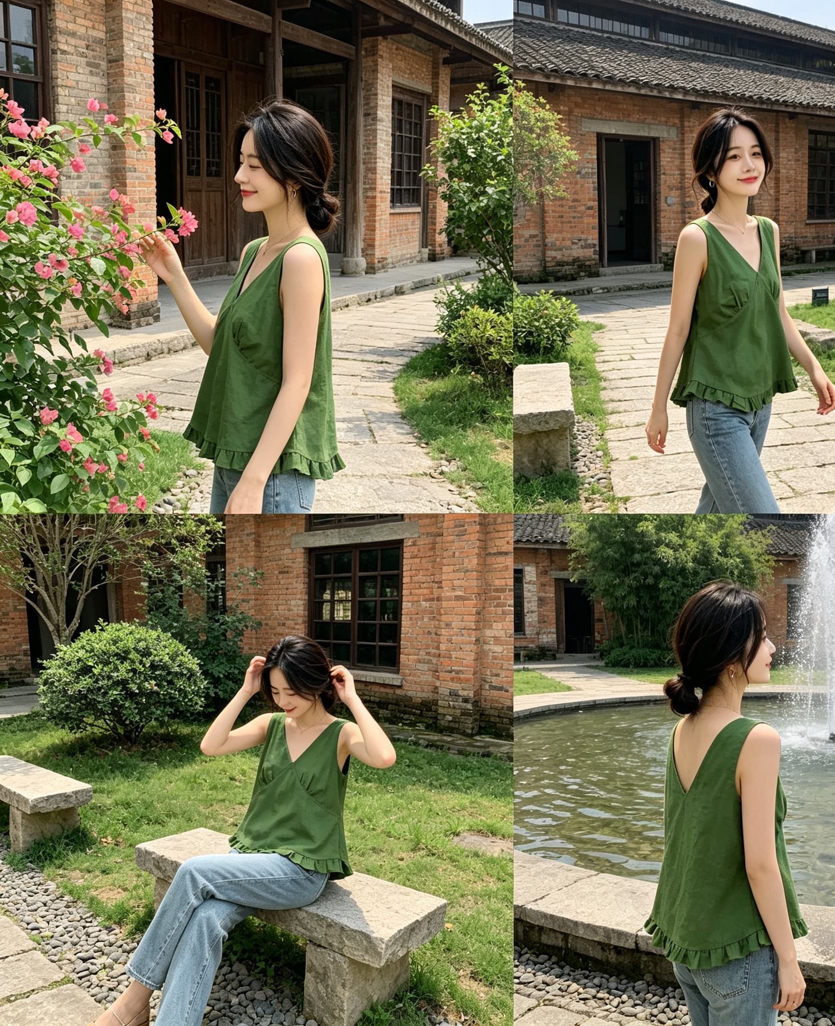 실사 여름 V넥 루즈핏 차가운 조끼 다용도 플리츠 편안함 문예 면 린넨 민소매 맨위 여성 이미지 5