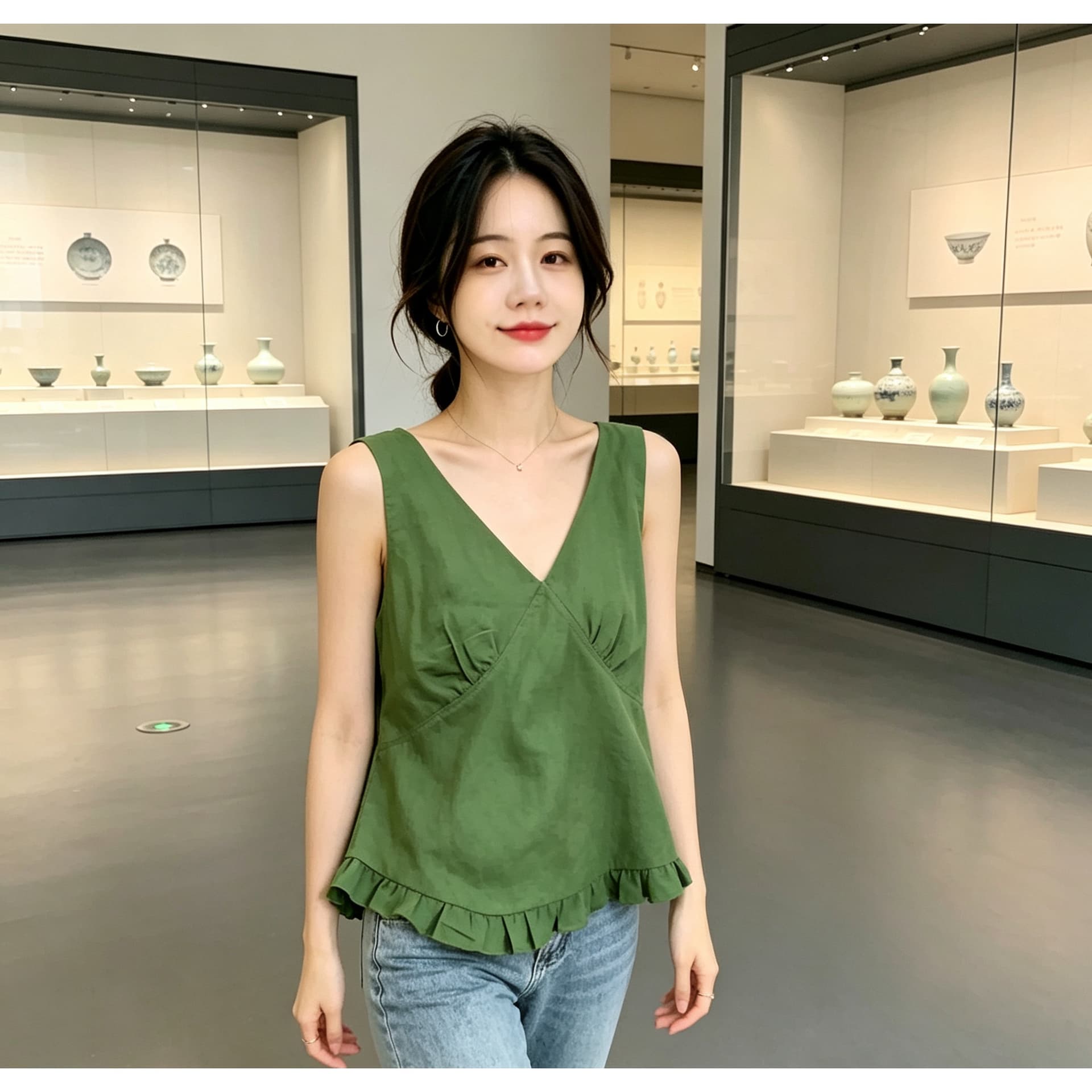 실사 여름 V넥 루즈핏 차가운 조끼 다용도 플리츠 편안함 문예 면 린넨 민소매 맨위 여성 이미지 6
