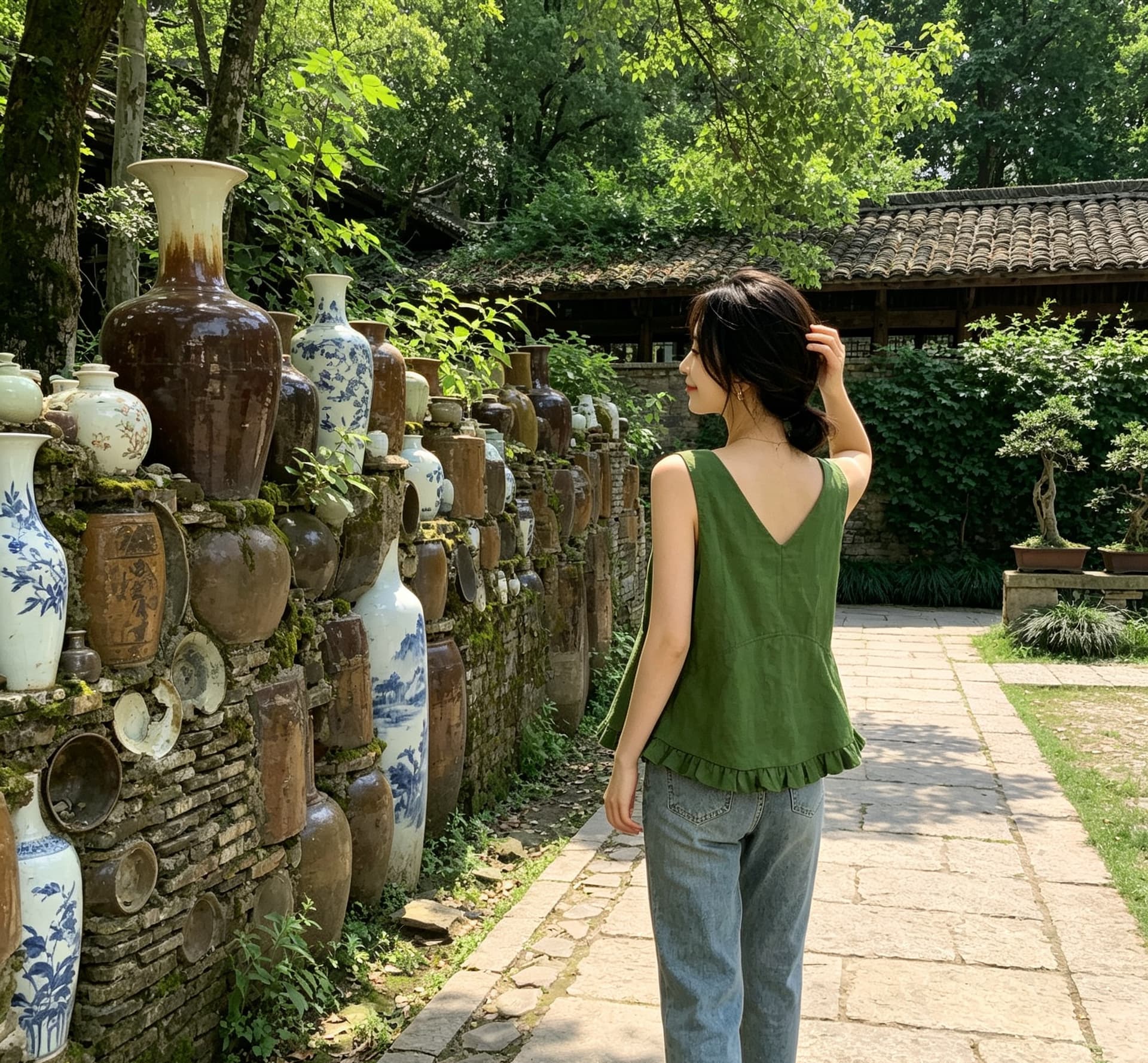 실사 여름 V넥 루즈핏 차가운 조끼 다용도 플리츠 편안함 문예 면 린넨 민소매 맨위 여성 상세 이미지 3
