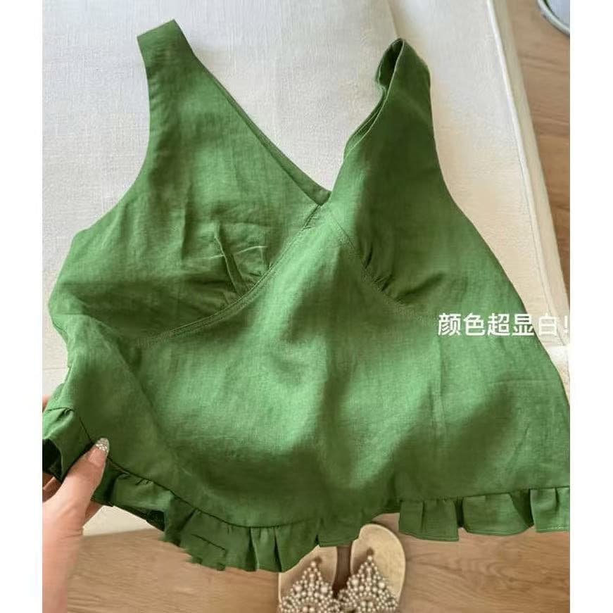 여름 V넥 루즈핏 차가운 조끼 다용도 플리츠 편안함 문예 면 린넨 민소매 맨위 여성 상세 이미지 4