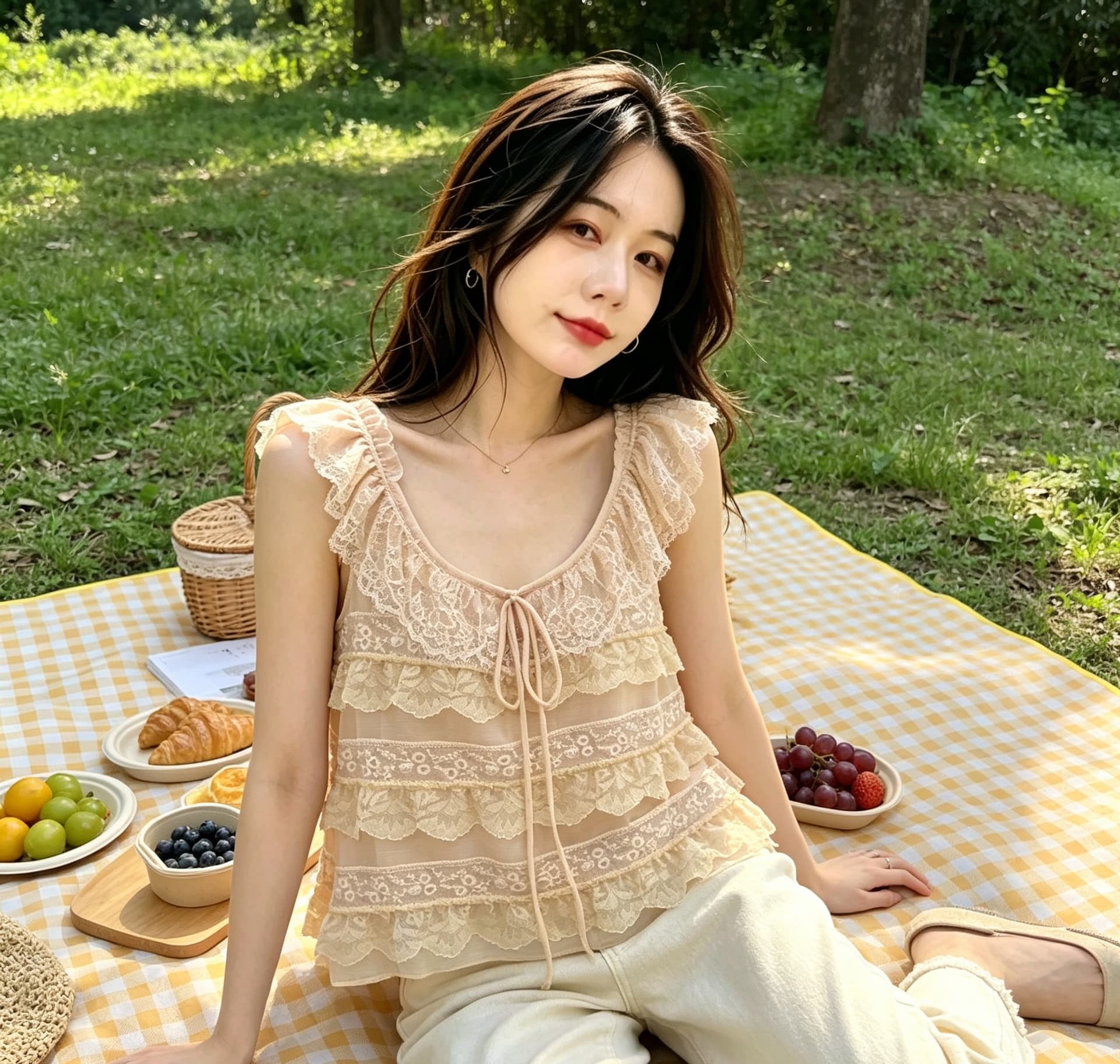 실사 순수한 욕망 바람 레이스 프릴 작은 날다 소매 슬립 작은 셔츠 여성 2026 여름 휴가 바람 쉬폰 이미지 2