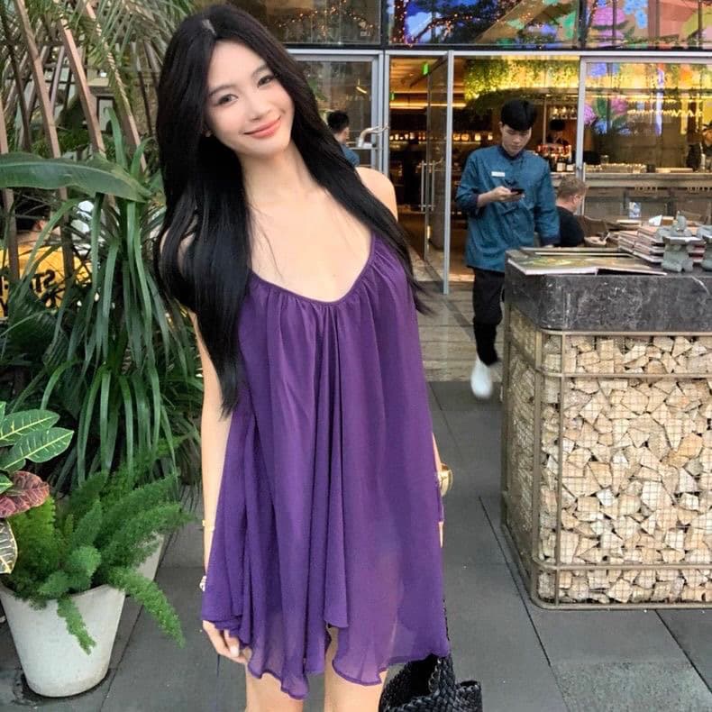 300 근 빅 사이즈 지방 mm 보라색 부적 섹시함 핫걸 망사 레이스업 백리스 표지 고기 슬림해 보이는 슬립 맨위 여성