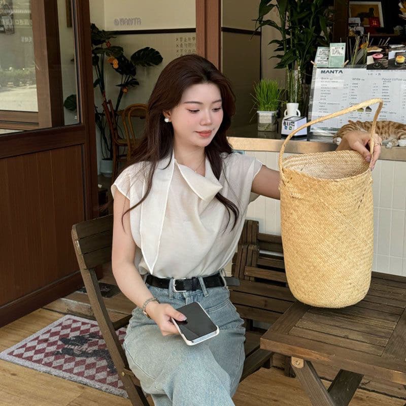 여름 장미 프랑스식 품격 리본 보라색 여성 셔츠 여름 섹션 고급 센스 어깨 Feifei 소매 맨위 상세 이미지 2