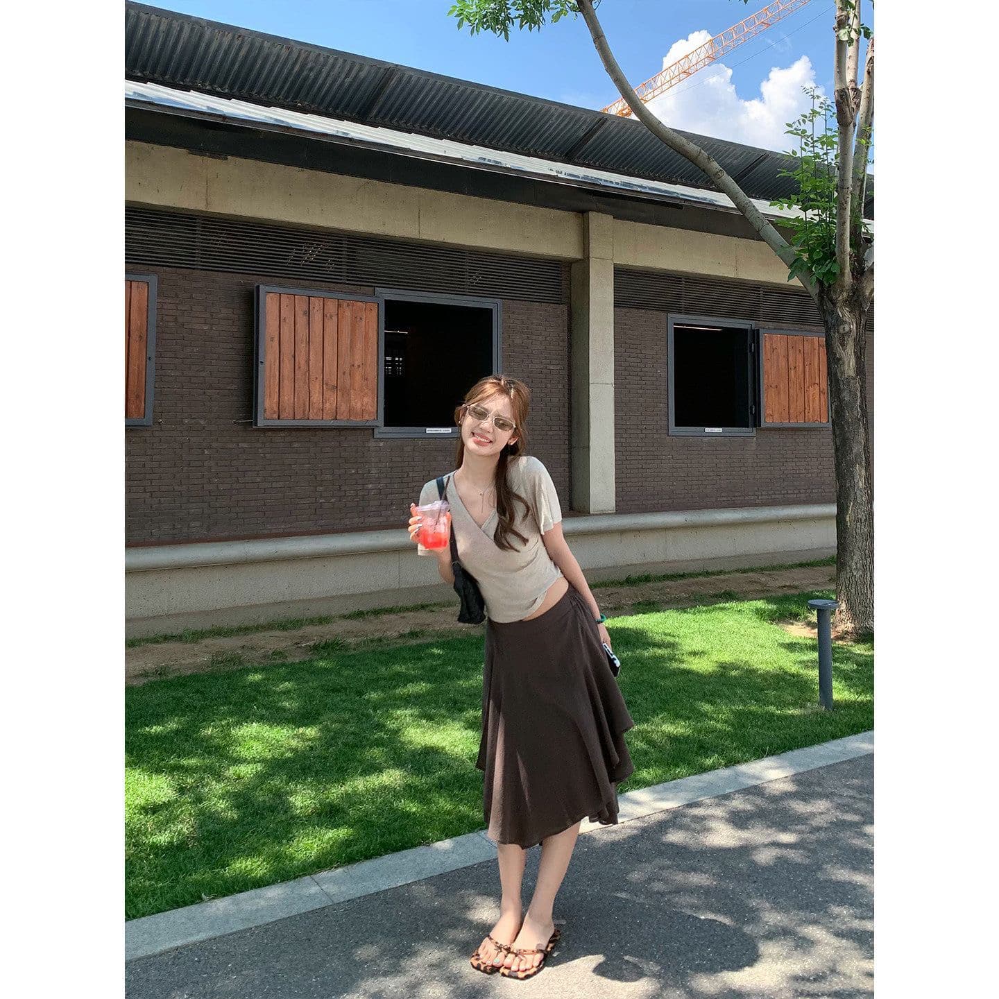 부드러운 핑크색 불규칙 자르기 프릴 반신 스커트 도루 센스 거즈 스커트 여성 여름 새로운 하이웨이스트 한 마디 치마 이미지 2