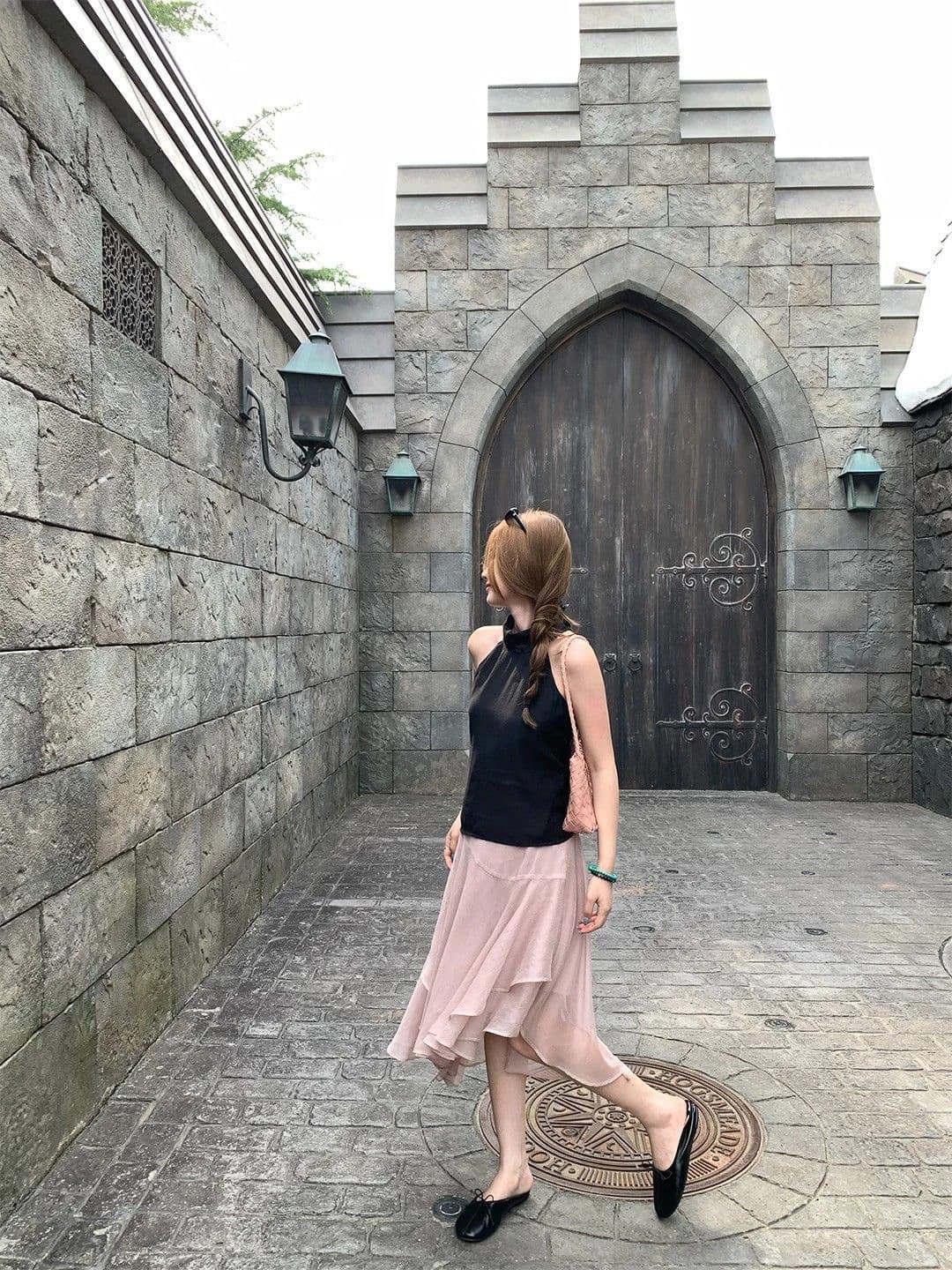 부드러운 핑크색 불규칙 자르기 프릴 반신 스커트 도루 센스 거즈 스커트 여성 여름 새로운 하이웨이스트 한 마디 치마 상세 이미지 5