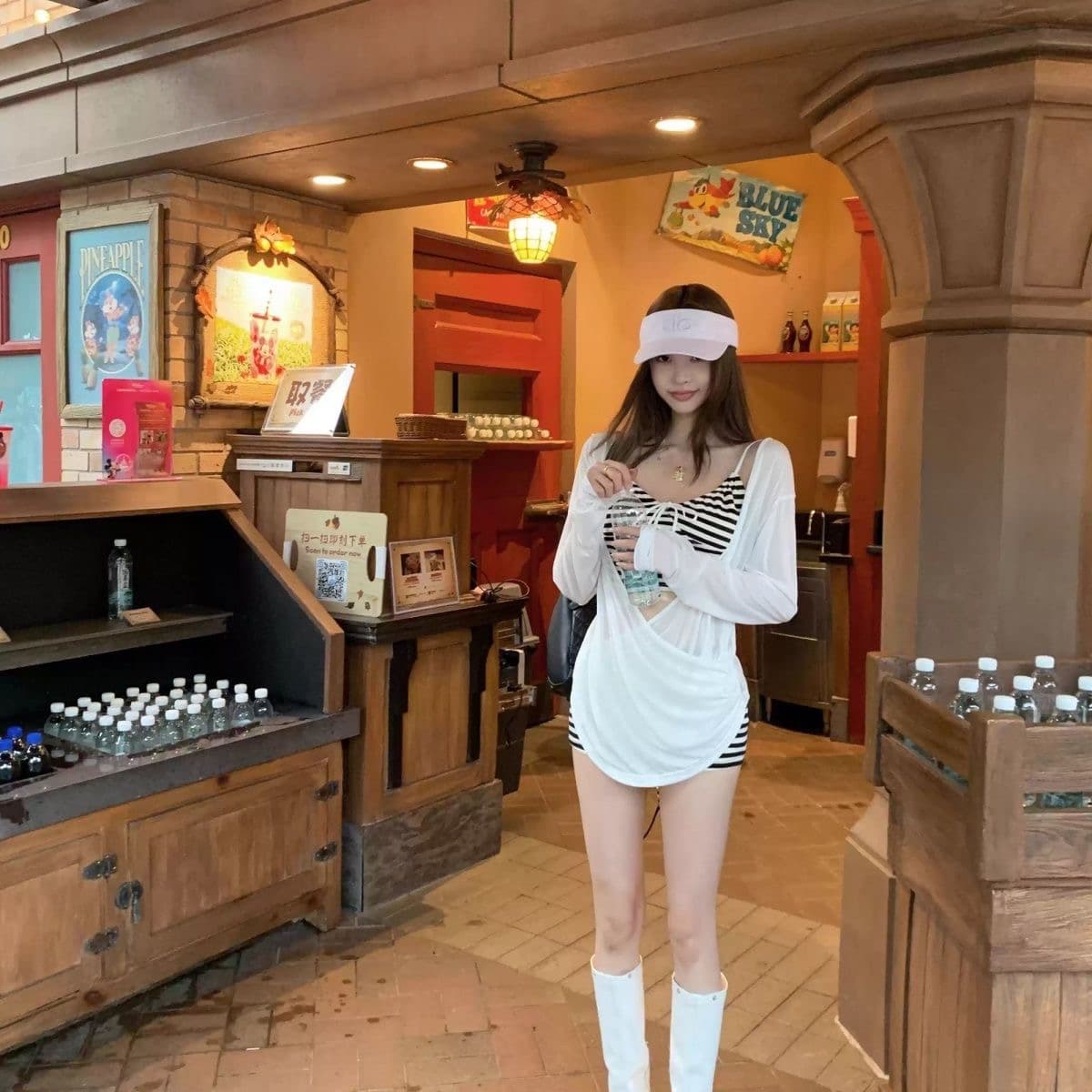 핫걸 배색 스트라이프 슬림해 보이는 슬립 캐주얼 반바지 마이크로 ~을 통해 자외선 차단 긴팔 블라우스 여성 여름 ins 3종 세트 이미지 5