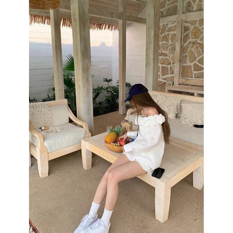 프랑스식 부드러운 바람 오프숄더 꽃밭 긴팔 셔츠 여성 의류 봄 루즈핏 슬림해 보이는 긴팔 셔츠 화이트 맨위 상세 이미지 4