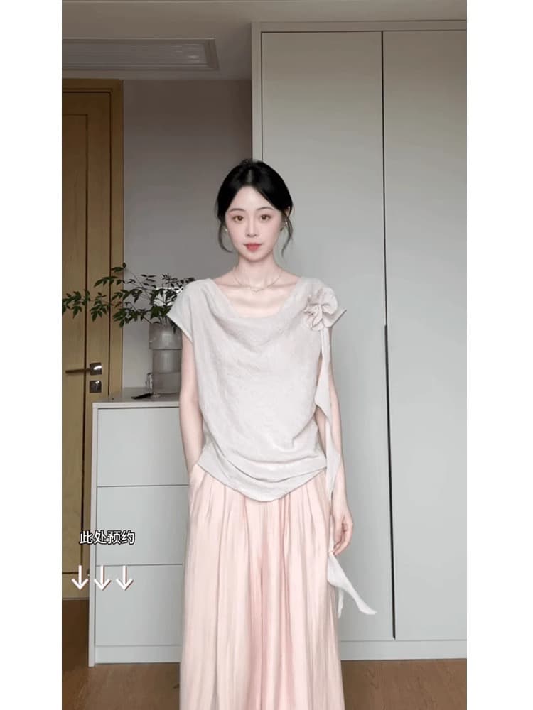 프랑스식 불규칙 흔들다 칼라 3 차원 꽃 리본 맨위 여성 2026 여름 정통 표지 고기 맨위 상세 이미지 7