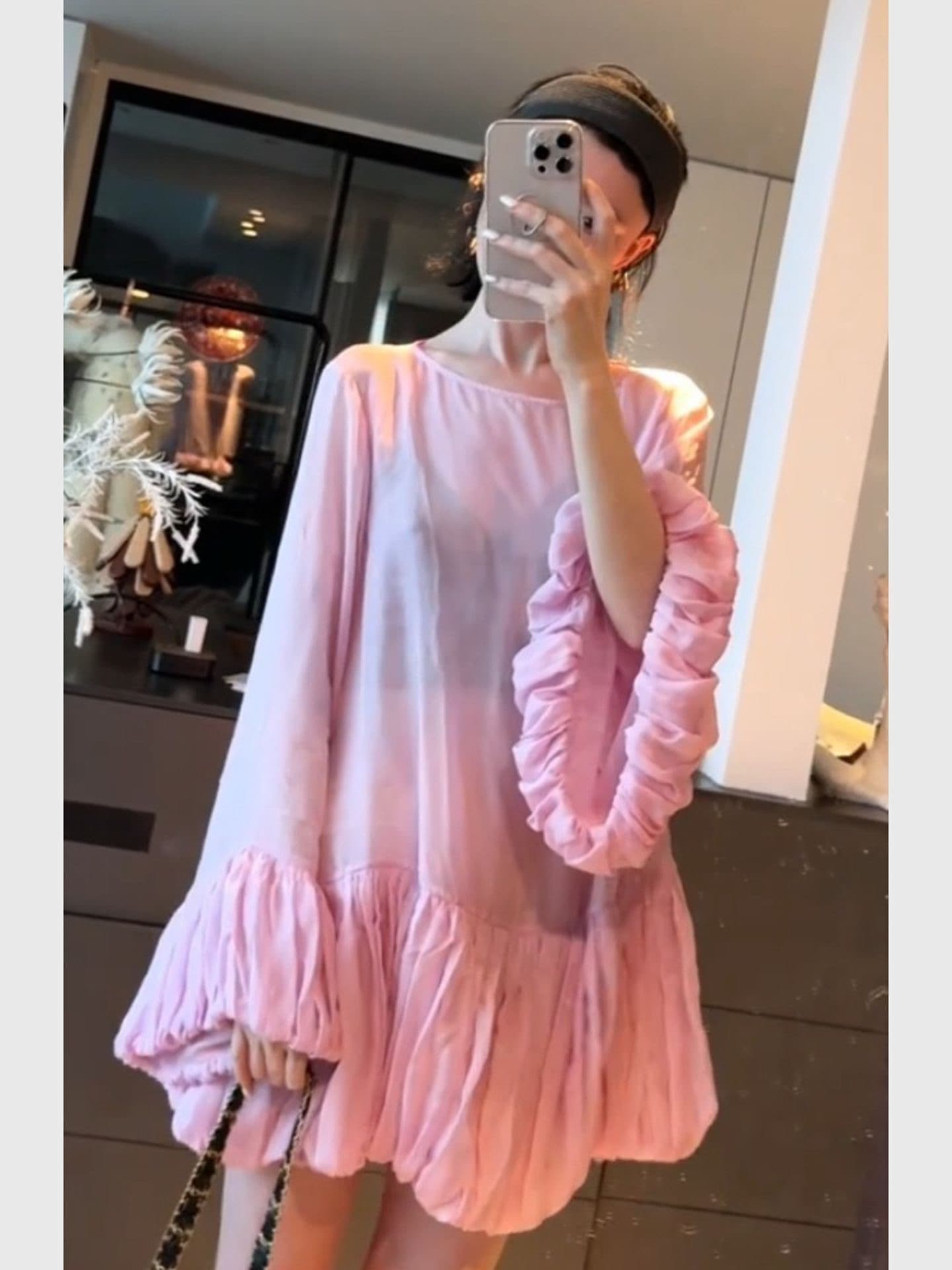관대 한 점잖은 아름다운 핑크색 주름 여성 드레스 25 가을 품격 외국 가스 연령 감소 패션 패치워크 국풍 치마 상세 이미지 4