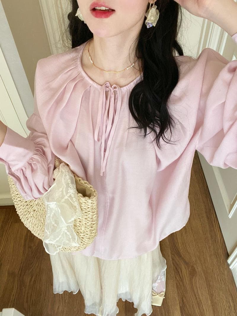 봄 여름 고유 한 Chic 고급 맨위 빛 요리 한 프랑스식 디자인 센스 작은 대중 녹색 V넥 프릴 쉬폰 셔츠 이미지 4