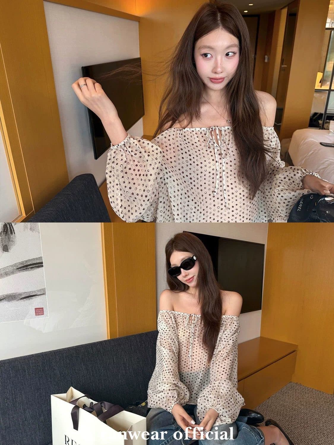 훌륭함 니켈 티 Romantik 기타 착용 법 품격 섹션 오프숄더 여성 루즈핏 슬림해 보이는 캐주얼 느슨함 센스 맨위 이미지 3