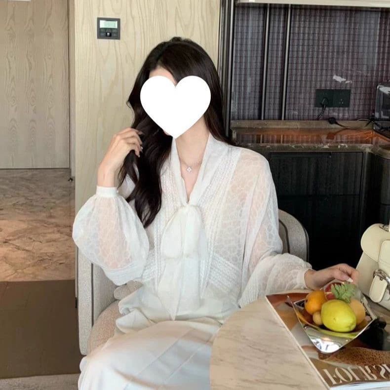 봄 가을 폭발 화이트 레이스업 긴팔 쉬폰 여성 셔츠 프랑스식 부드러운 품격 작은 샤넬 스타일 루즈핏 슬림해 보이는 맨위 상세 이미지 5