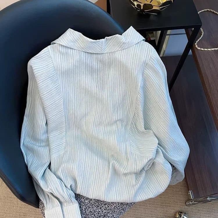 새로운 폴로 칼라 단추 품격 봄 프랑스식 여성 루즈핏 슬림해 보이는 다용도 긴팔 셔츠 출퇴근 2026 맨위 상세 이미지 6