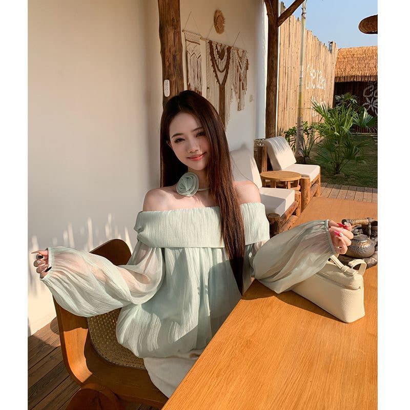 새로운 루즈핏 꽃 오프숄더 품격 맨위 봄 꽃밭 긴팔 셔츠 다용도 작은 대중 외출용 슈퍼 폭발 상세 이미지 7