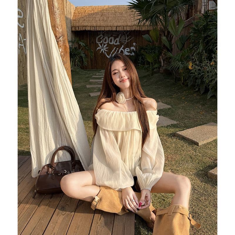 새로운 루즈핏 꽃 오프숄더 품격 맨위 봄 꽃밭 긴팔 셔츠 다용도 작은 대중 외출용 슈퍼 폭발 상세 이미지 10