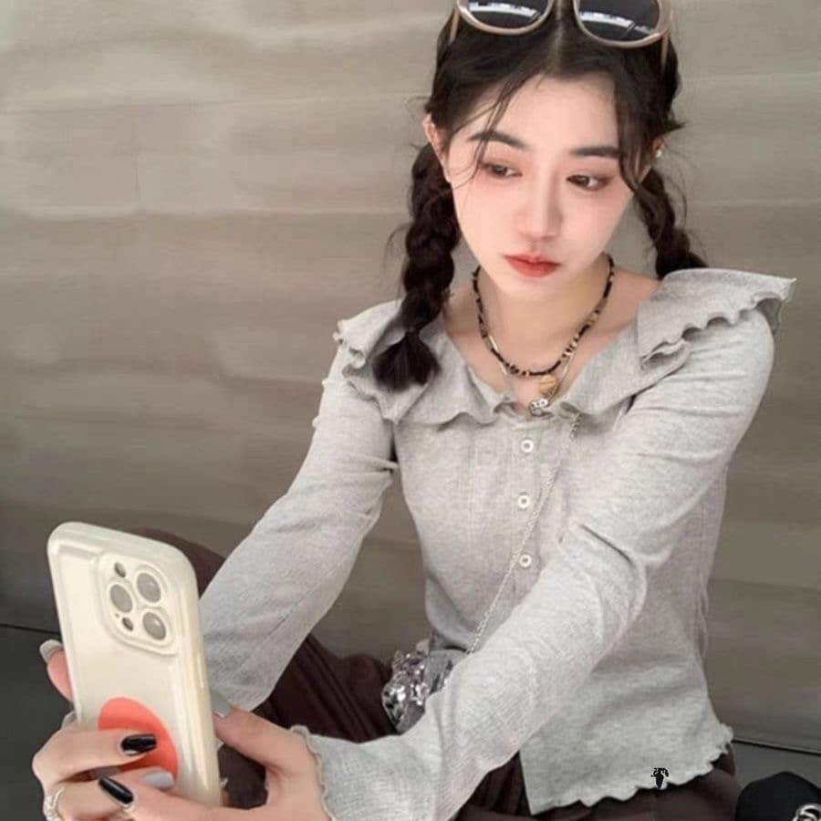 2026 겨울 한국 스타일 미니멀리즘 출퇴근 바람 청년 여성 긴 소매 단색 베이비 칼라 루즈핏 일반 핏 스타일 면 성분 이미지 3