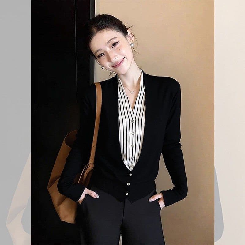 두 조각 한국 스타일 새로운 패치워크 색상 다용도 오픈 가디건 슬림해 보이는 품격 루즈핏 맨위 외출용 작은 대중 폭발 표지 고기 인터넷 유명인 이미지 3