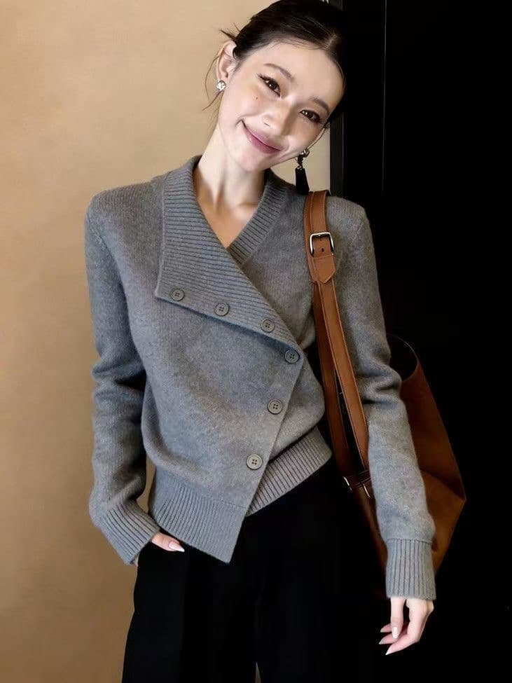 고급 센스 패션 품격 다용도 회색 니트 오픈 가디건 여성 의류 2026 봄 새로운 불규칙 맨위 재킷 상세 이미지 4