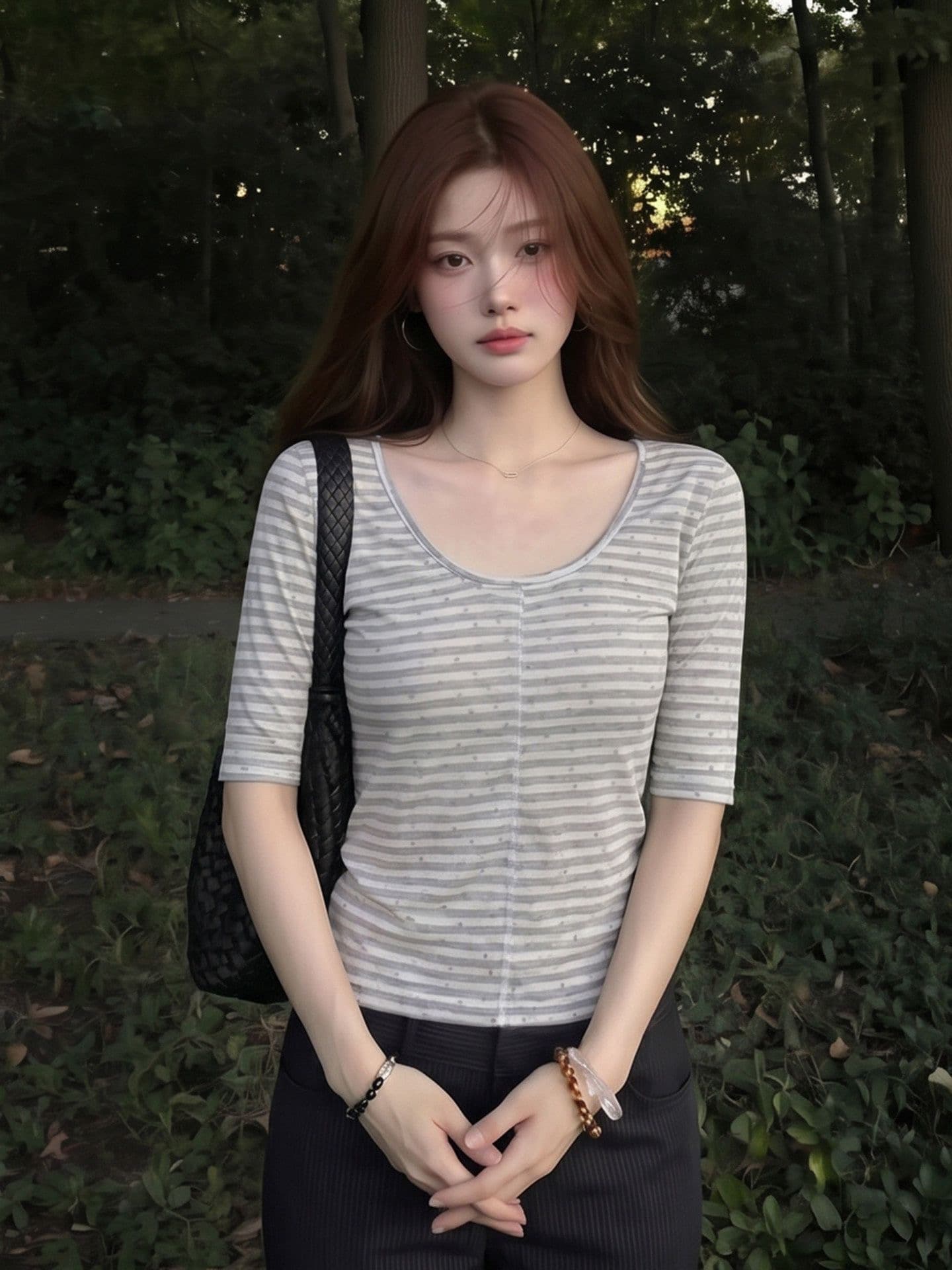 한국 스타일 레트로 순수한 욕망 바람 중간 소매 티셔츠 여성 여름 새로운 몸매 가꾸기 슬림해 보이는 디자인 센스 작은 대중 스트라이프 맨위 ins 상세 이미지 6