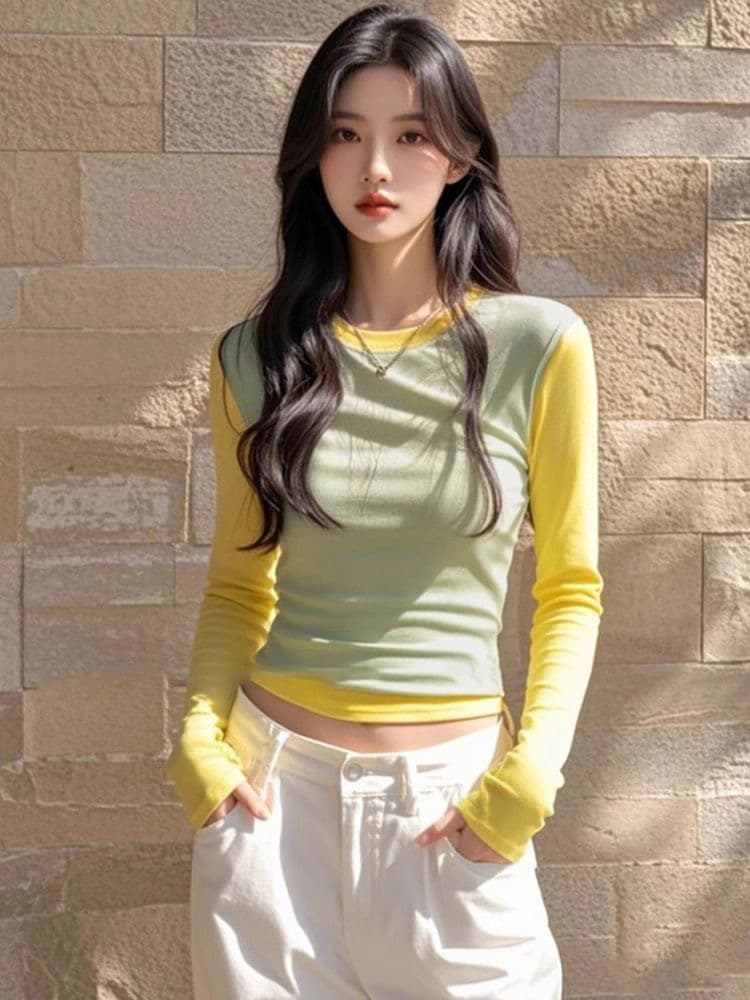 패치워크 색상 고급 센스 페이크 레이어드 양면 De 플러시 긴팔 기본 셔츠 가을 겨울철 2024 새로운 몸매 가꾸기 맨위 여성 의류 상세 이미지 1