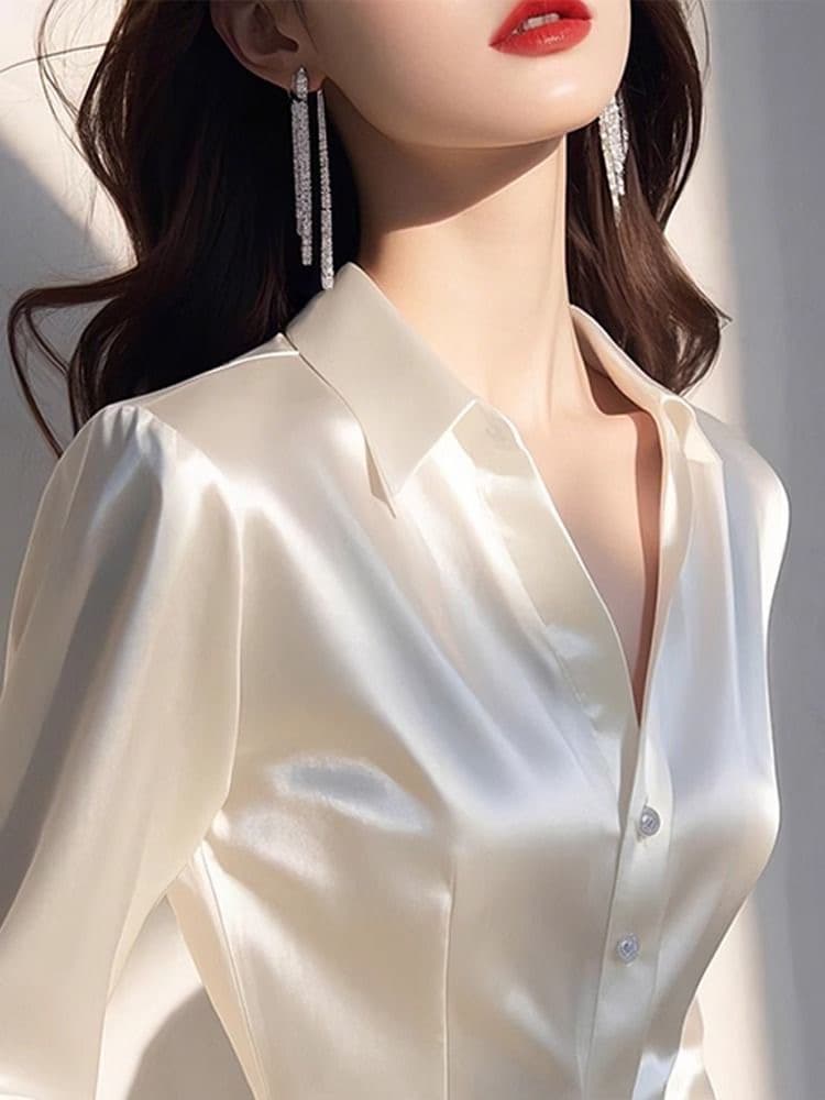 유럽 상품 디자인 센스 섹시함 V넥 화이트 셔츠 여성 봄 드레스 인사이드 가져 가라. Chic 아름다운 작은 셔츠 출퇴근 직장 맨위 상세 이미지 3