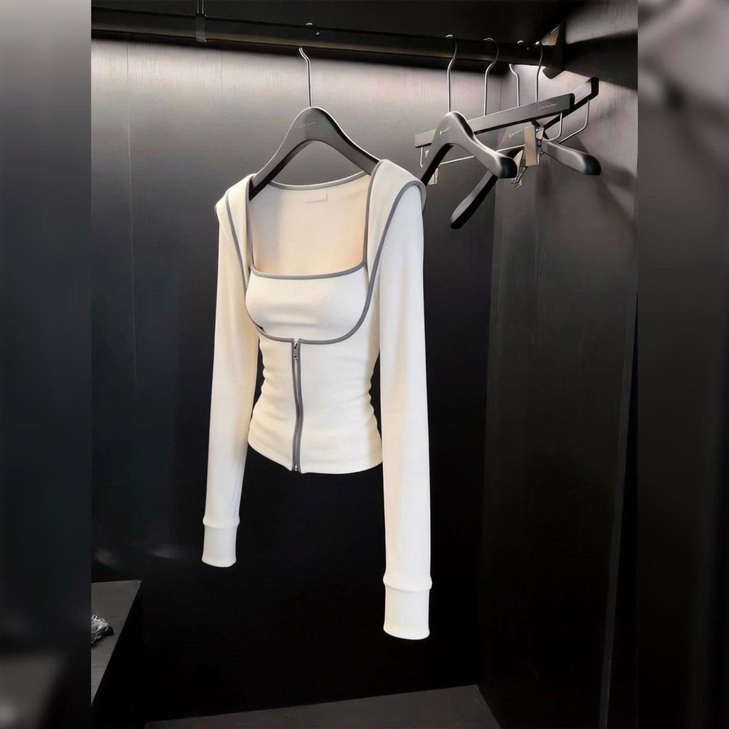 가을 순수한 욕망 핫걸 광장 칼라 쇄골 지퍼 만나는 오픈 가디건 여성 인사이드 가져 가라. 디자인 센스 몸매 가꾸기 긴팔 티셔츠 맨위 상세 이미지 5