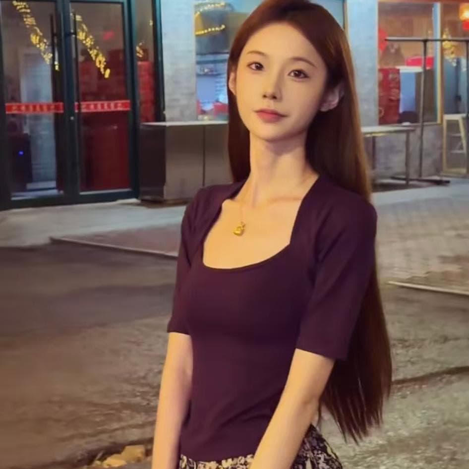 한국 스타일 보라색 광장 칼라 중간 소매 티셔츠 여성 가을 새로운 핫걸 트렌드 다용도 몸매 가꾸기 슬림해 보이는 맨위 ins 트렌디 상세 이미지 5