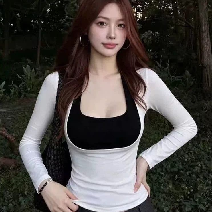 핫걸 바람 얇은 스타일 티셔츠 블라우스 맨위 여성 의류 프로 피부 통기성 여름 몸매 가꾸기 행침 목 캐미솔 페이크 레이어드 이미지 3