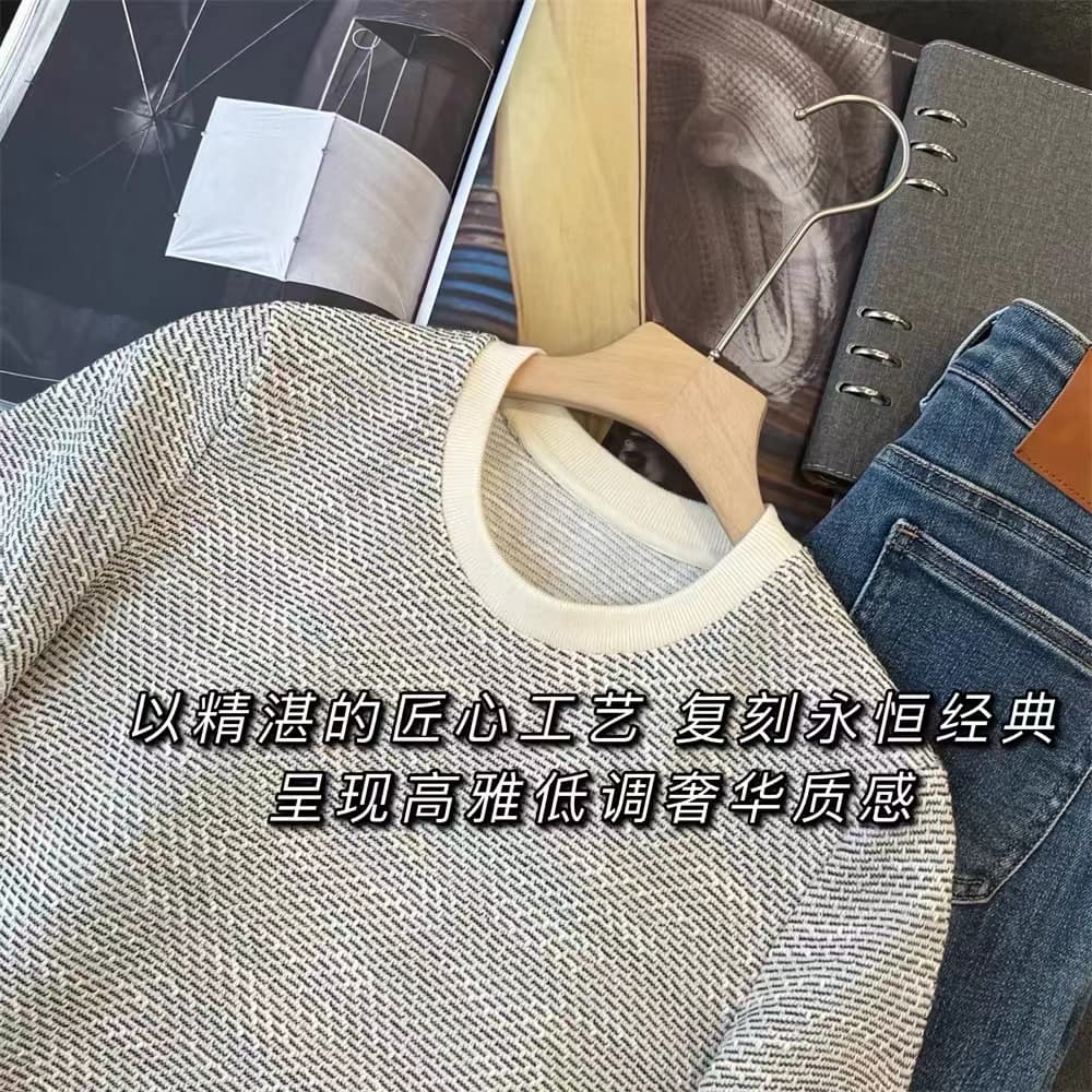 좋은 플래시 썩은 골드 양파 프랑스식 우아함 작은 샤넬 스타일 여성 의류 무거운 작업 배색 캐주얼 니트 반팔 티셔츠 맨위 여성 상세 이미지 5