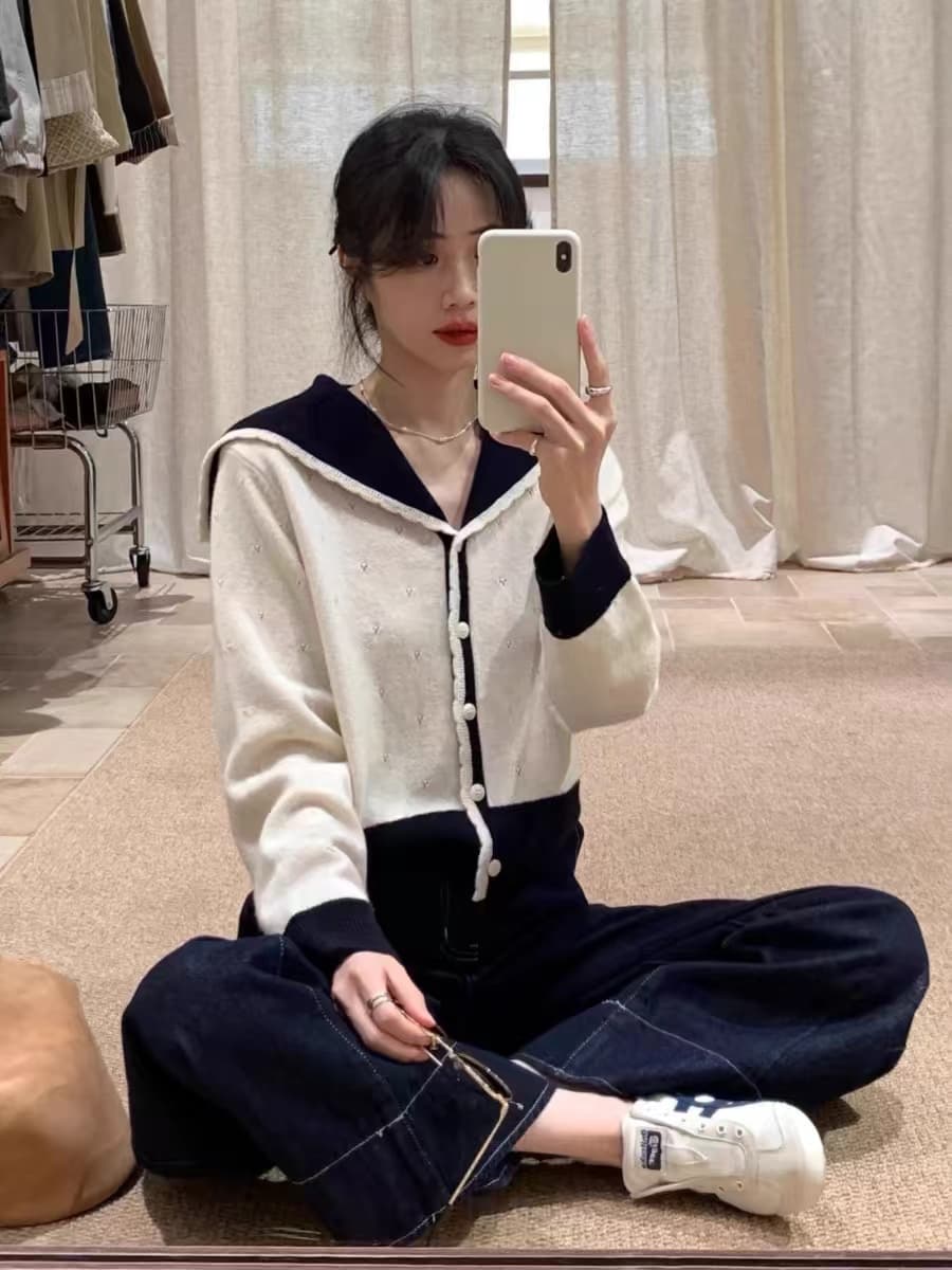 가을 새로운 느긋한 바람 폴로 칼라 전체 양모 니트 스웨터 2026 한 부서 슬림해 보이는 Chic 쇼트 스타일 오픈 가디건 맨위 여성 이미지 3