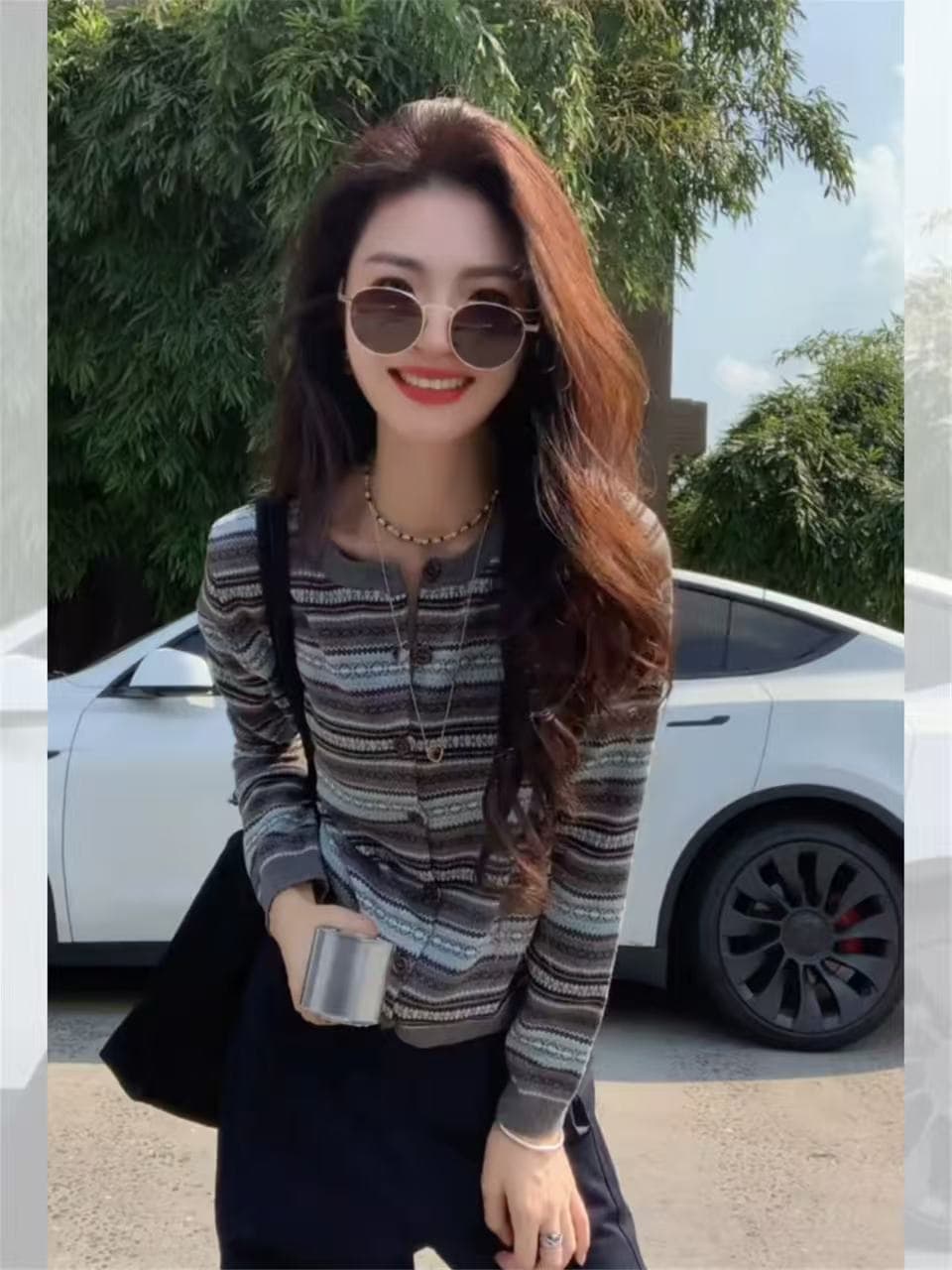 한 부서 분위기 센스 스트라이프 자카드 니트 오픈 가디건 여성 자이언트 잘 생긴 ~ 중 이른 가을 착용 가져 가라. 쇼트 스타일 스웨터 코트 맨위 이미지 2