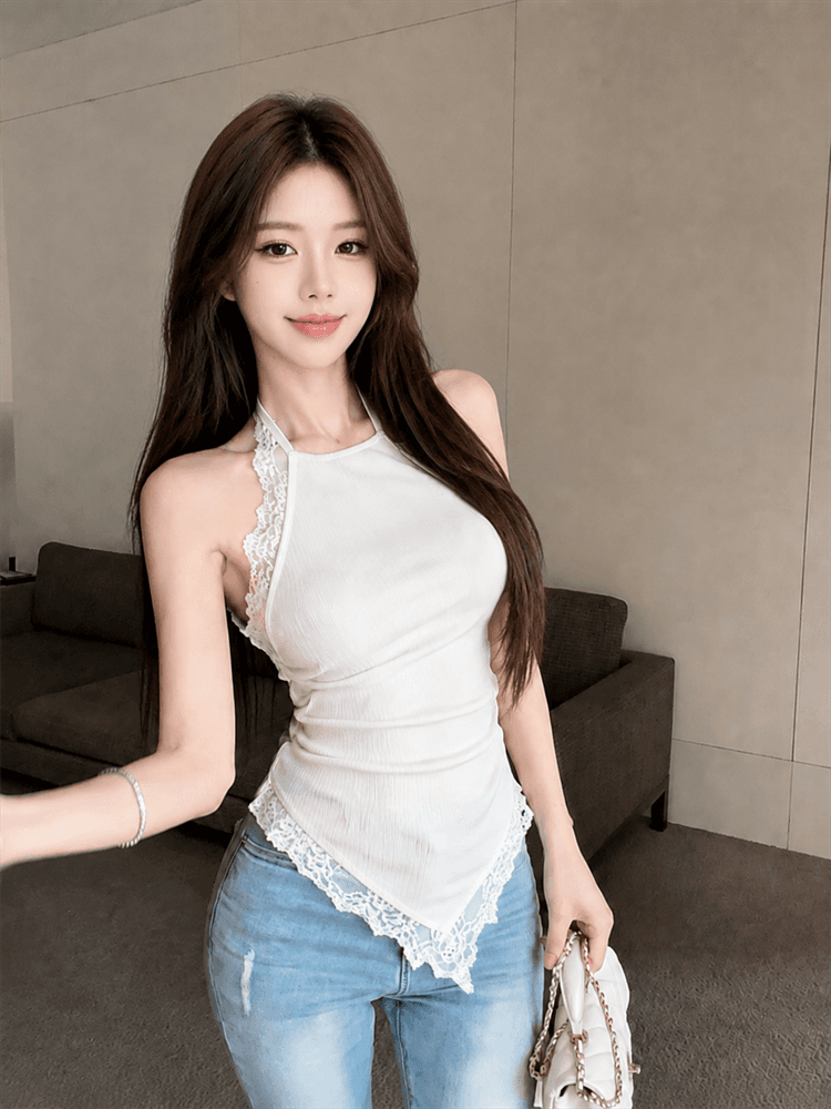 실사 달콤한 매운맛 레이스 측면 행침 목 조끼 섹시함 백리스 외출용 몸매 가꾸기 맨위 상세 이미지 1
