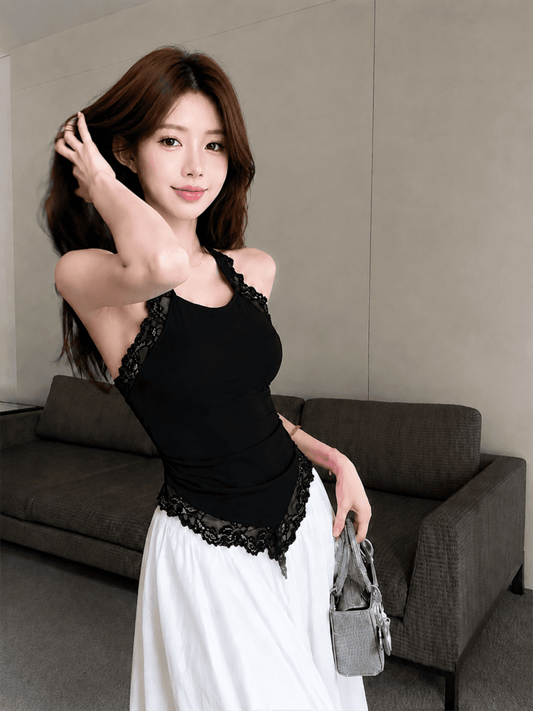 실사 달콤한 매운맛 레이스 측면 행침 목 조끼 섹시함 백리스 외출용 몸매 가꾸기 맨위 상세 이미지 9