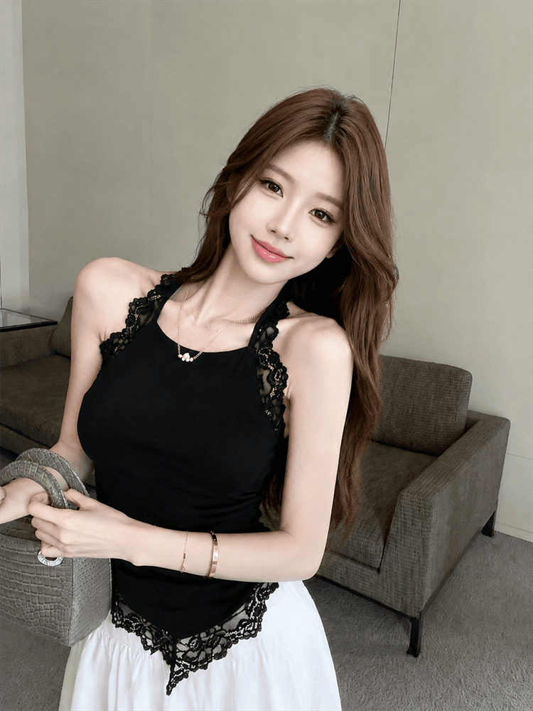 실사 달콤한 매운맛 레이스 측면 행침 목 조끼 섹시함 백리스 외출용 몸매 가꾸기 맨위 상세 이미지 11