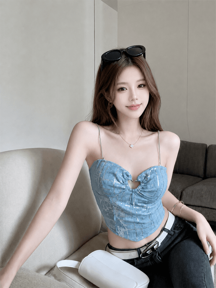 실사 여름 새로운 핫걸 체인 하트 홀로우 아웃 캐미솔 몸매 가꾸기 스트랩 백리스 맨위 상세 이미지 4