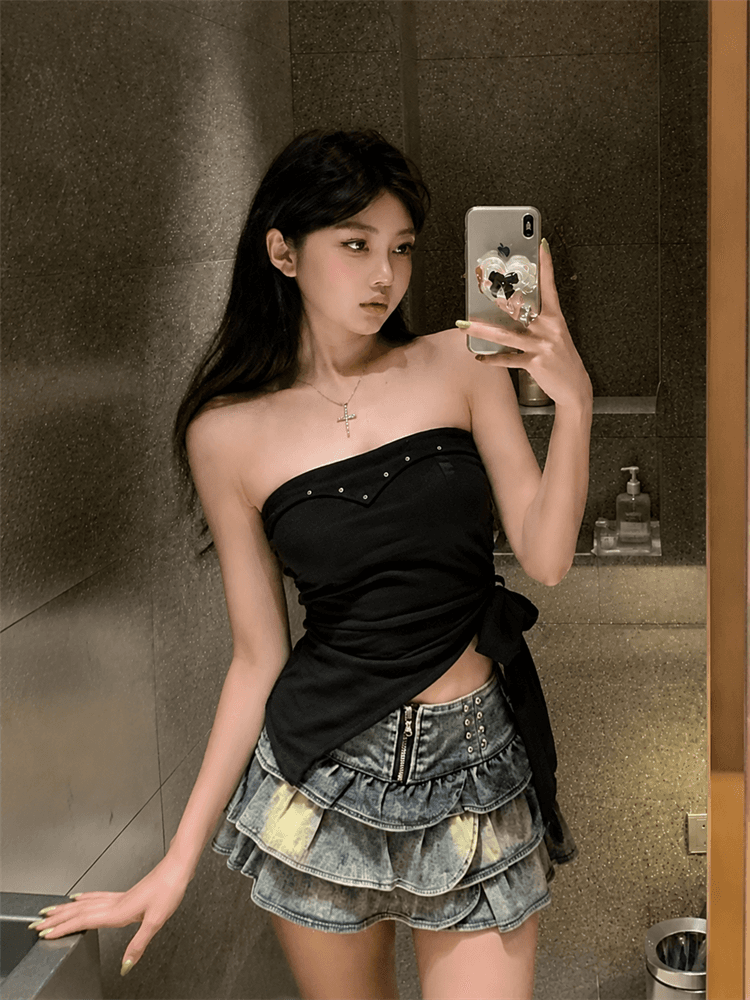 실사 아메리칸 레트로 캐미솔 여름 몸매 가꾸기 민소매 외출용 디자인 센스 맨위 상세 이미지 13