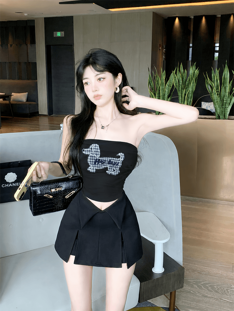 실사 강아지 자수 캐미솔 여름 태국 사람 스타일 핫걸 오프숄더 튜브탑 켜기 벨트 가슴 패드 상세 이미지 2