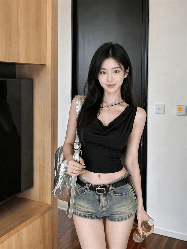 실사 흔들다 칼라 금속 버클 장식 조끼 이미지 2