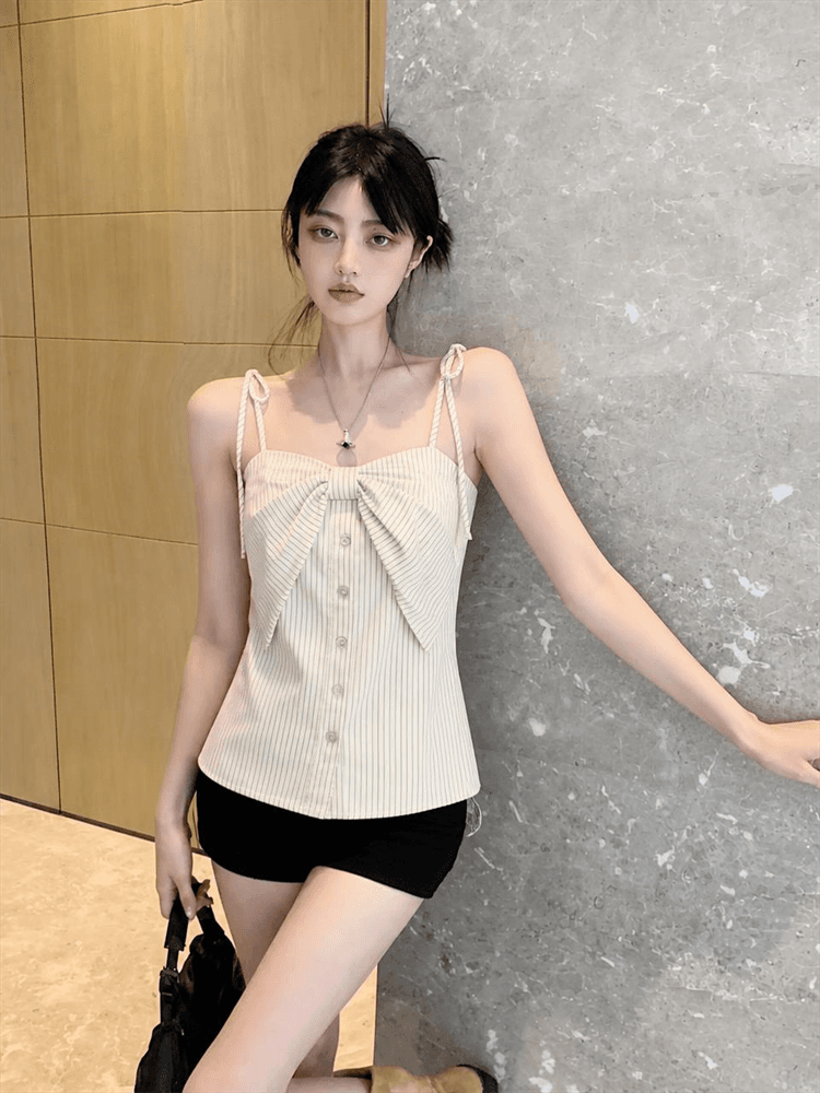 실사 분위기 센스 신선함 나비 매듭 스트라이프 슬립 상세 이미지 3