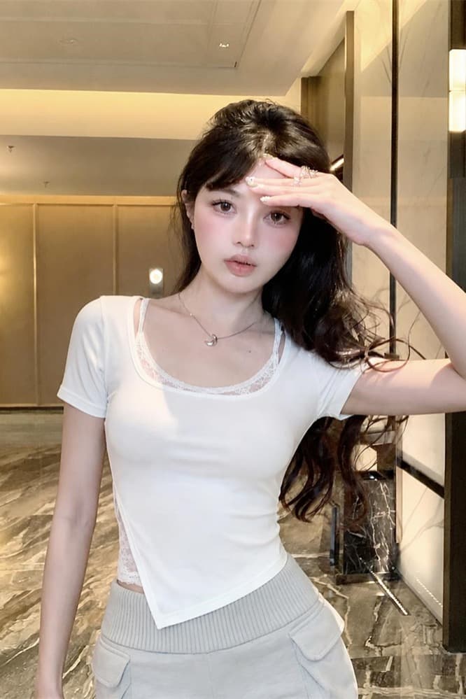 실사 핫걸 레이스 슬립 맨위 투피스 세트 이미지 6