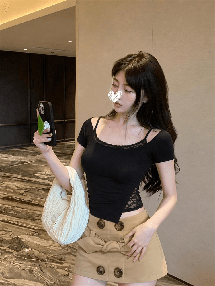 실사 핫걸 레이스 슬립 맨위 투피스 세트 상세 이미지 1