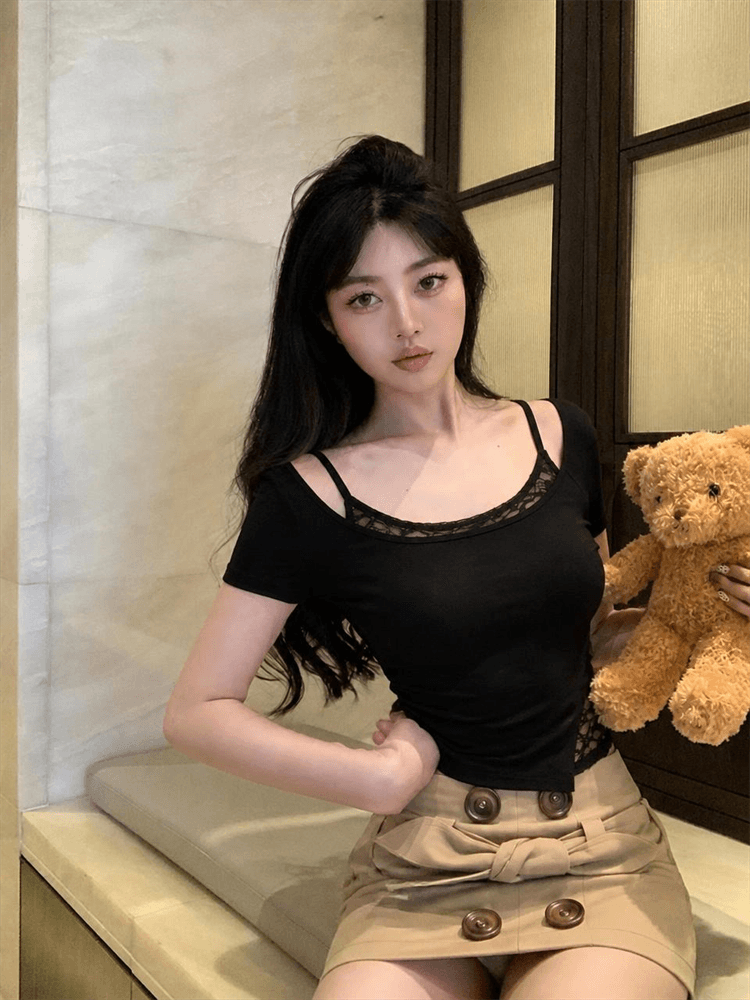 실사 핫걸 레이스 슬립 맨위 투피스 세트 상세 이미지 4