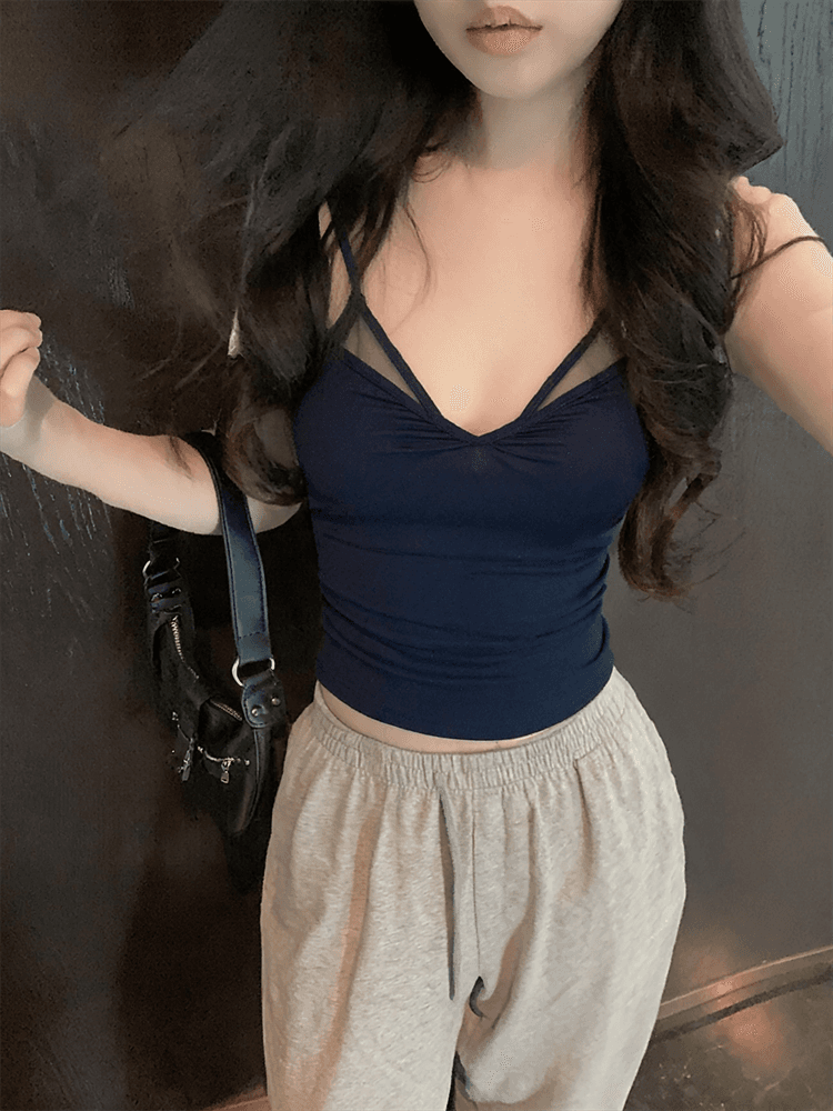 실사 남자 초기 만남 주간 실크 망사 페이크 레이어드 캐미솔 여름 순수한 욕망 슬림해 보이는 민소매 맨위 이미지 4